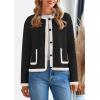 imagePRETTYGARDEN Womens Winter Trendy Button Down Open Front Cardigan Sweaters Knit Color Block Jackets Fall Fashion ClothesBlack