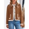 imagePRETTYGARDEN Womens Winter Trendy Button Down Open Front Cardigan Sweaters Knit Color Block Jackets Fall Fashion ClothesCaramel