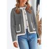 imagePRETTYGARDEN Womens Winter Trendy Button Down Open Front Cardigan Sweaters Knit Color Block Jackets Fall Fashion ClothesGrey