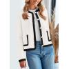 imagePRETTYGARDEN Womens Winter Trendy Button Down Open Front Cardigan Sweaters Knit Color Block Jackets Fall Fashion ClothesWhite