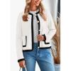 imagePRETTYGARDEN Womens Winter Trendy Button Down Open Front Cardigan Sweaters Knit Color Block Jackets Fall Fashion ClothesWhite