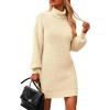 imagePRETTYGARDEN Sweater Dress for Women Long Puff Sleeve Turtleneck Ribbed Knit Oversized Pullover Winter Short DressApricot