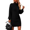 imagePRETTYGARDEN Sweater Dress for Women Long Puff Sleeve Turtleneck Ribbed Knit Oversized Pullover Winter Short DressBlack