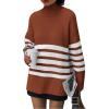 imagePRETTYGARDEN Womens Oversized Striped Sweaters Fall Casual Long Sleeve Turtleneck Pullover Chunky Knit Jumper TopsRust Red