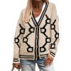 imagePRETTYGARDEN Womens Spring Fall Chunky Knit Cardigan Sweaters Casual Open Front Button Up Winter Coats OuterwearKhaki Black