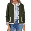 imagePRETTYGARDEN Womens Winter Trendy Button Down Open Front Cardigan Sweaters Knit Color Block Jackets Fall Fashion ClothesArmy Green