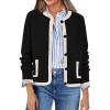 imagePRETTYGARDEN Womens Winter Trendy Button Down Open Front Cardigan Sweaters Knit Color Block Jackets Fall Fashion ClothesBlack