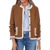imagePRETTYGARDEN Womens Winter Trendy Button Down Open Front Cardigan Sweaters Knit Color Block Jackets Fall Fashion ClothesCaramel