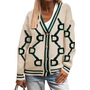 imagePRETTYGARDEN Womens Spring Fall Chunky Knit Cardigan Sweaters Casual Open Front Button Up Winter Coats OuterwearApricot Green