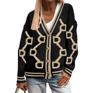 imagePRETTYGARDEN Womens Spring Fall Chunky Knit Cardigan Sweaters Casual Open Front Button Up Winter Coats OuterwearBlack Apricot