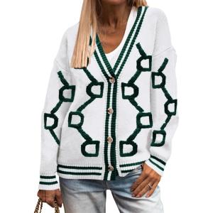 imagePRETTYGARDEN Womens Spring Fall Chunky Knit Cardigan Sweaters Casual Open Front Button Up Winter Coats OuterwearWhite Green