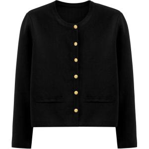 imagePRETTYGARDEN Womens Winter Cardigan Sweaters Button Down Open Front Long Sleeve Knit Cardigans Shirt Trendy OuterwearBlack