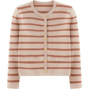 imagePRETTYGARDEN Womens Winter Cardigan Sweaters Button Down Open Front Long Sleeve Knit Cardigans Shirt Trendy OuterwearStriped Caramel