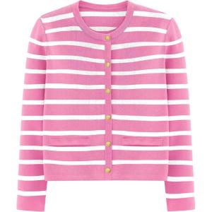 imagePRETTYGARDEN Womens Winter Cardigan Sweaters Button Down Open Front Long Sleeve Knit Cardigans Shirt Trendy OuterwearStriped Pink