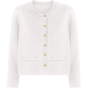 imagePRETTYGARDEN Womens Winter Cardigan Sweaters Button Down Open Front Long Sleeve Knit Cardigans Shirt Trendy OuterwearWhite