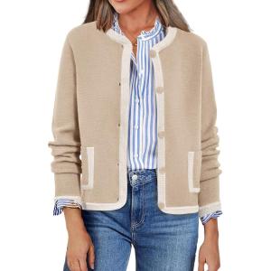 imagePRETTYGARDEN Womens Winter Trendy Button Down Open Front Cardigan Sweaters Knit Color Block Jackets Fall Fashion ClothesKhaki