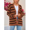 imagePRETTYGARDEN Womens 2024 Fall Striped Open Front Cardigan Sweaters Chunky Knit Long Sleeve Loose Trendy Winter CardigansStriped Brown Black