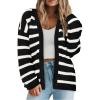 imagePRETTYGARDEN Womens 2024 Fall Striped Open Front Cardigan Sweaters Chunky Knit Long Sleeve Loose Trendy Winter CardigansStriped Black White