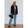 imagePRETTYGARDEN Womens 2024 Winter Jackets Lapel Coat Outerwear Casual Long Sleeve Button Down Blouse Shirts TopsBlack