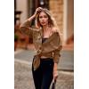 imagePRETTYGARDEN Womens 2024 Winter Jackets Lapel Coat Outerwear Casual Long Sleeve Button Down Blouse Shirts TopsDark Khaki