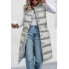 imagePRETTYGARDEN Womens Fall Long Puffer Vest Collared Sleeveless Button Down Warm Jackets Coat Casual Trendy Winter OuterwearSilver Grey