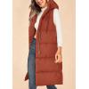 imagePRETTYGARDEN Womens Long Puffer Vest Fall Winter Trendy Zip Up Sleeveless Coat Down Jacket Quilted Hooded Warm OuterwearBrick Red