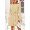 imagePRETTYGARDEN Womens Long Sleeve Dresses Spring Fall Casual Short Belted Dress Trendy Quilted Outfits with PocketsBeige