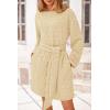 imagePRETTYGARDEN Womens Long Sleeve Dresses Spring Fall Casual Short Belted Dress Trendy Quilted Outfits with PocketsBeige