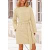 imagePRETTYGARDEN Womens Long Sleeve Dresses Spring Fall Casual Short Belted Dress Trendy Quilted Outfits with PocketsBeige