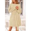 imagePRETTYGARDEN Womens Long Sleeve Dresses Spring Fall Casual Short Belted Dress Trendy Quilted Outfits with PocketsBeige