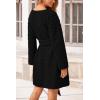 imagePRETTYGARDEN Womens Long Sleeve Dresses Spring Fall Casual Short Belted Dress Trendy Quilted Outfits with PocketsBlack