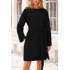imagePRETTYGARDEN Womens Long Sleeve Dresses Spring Fall Casual Short Belted Dress Trendy Quilted Outfits with PocketsBlack