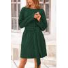 imagePRETTYGARDEN Womens Long Sleeve Dresses Spring Fall Casual Short Belted Dress Trendy Quilted Outfits with PocketsDark Green