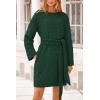 imagePRETTYGARDEN Womens Long Sleeve Dresses Spring Fall Casual Short Belted Dress Trendy Quilted Outfits with PocketsDark Green