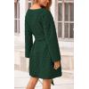 imagePRETTYGARDEN Womens Long Sleeve Dresses Spring Fall Casual Short Belted Dress Trendy Quilted Outfits with PocketsDark Green