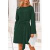 imagePRETTYGARDEN Womens Long Sleeve Dresses Spring Fall Casual Short Belted Dress Trendy Quilted Outfits with PocketsDark Green