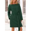 imagePRETTYGARDEN Womens Long Sleeve Dresses Spring Fall Casual Short Belted Dress Trendy Quilted Outfits with PocketsDark Green