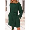 imagePRETTYGARDEN Womens Long Sleeve Dresses Spring Fall Casual Short Belted Dress Trendy Quilted Outfits with PocketsDark Green