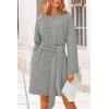 imagePRETTYGARDEN Womens Long Sleeve Dresses Spring Fall Casual Short Belted Dress Trendy Quilted Outfits with PocketsLight Grey
