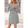 imagePRETTYGARDEN Womens Long Sleeve Dresses Spring Fall Casual Short Belted Dress Trendy Quilted Outfits with PocketsLight Grey