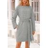 imagePRETTYGARDEN Womens Long Sleeve Dresses Spring Fall Casual Short Belted Dress Trendy Quilted Outfits with PocketsLight Grey
