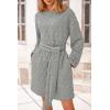 imagePRETTYGARDEN Womens Long Sleeve Dresses Spring Fall Casual Short Belted Dress Trendy Quilted Outfits with PocketsLight Grey