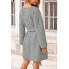 imagePRETTYGARDEN Womens Long Sleeve Dresses Spring Fall Casual Short Belted Dress Trendy Quilted Outfits with PocketsLight Grey