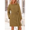 imagePRETTYGARDEN Womens Long Sleeve Dresses Spring Fall Casual Short Belted Dress Trendy Quilted Outfits with PocketsOlive Green