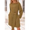 imagePRETTYGARDEN Womens Long Sleeve Dresses Spring Fall Casual Short Belted Dress Trendy Quilted Outfits with PocketsOlive Green