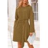 imagePRETTYGARDEN Womens Long Sleeve Dresses Spring Fall Casual Short Belted Dress Trendy Quilted Outfits with PocketsOlive Green
