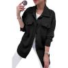 imagePRETTYGARDEN Womens 2024 Winter Jackets Lapel Coat Outerwear Casual Long Sleeve Button Down Blouse Shirts TopsBlack