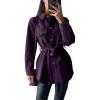 imagePRETTYGARDEN Womens Fall Fashion Winter Trench Coats Lapel Button Down Peacoat Belted Outerwear Casual JacketsDark Purple