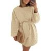 imagePRETTYGARDEN Womens Long Sleeve Dresses Spring Fall Casual Short Belted Dress Trendy Quilted Outfits with PocketsBeige