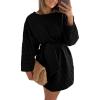 imagePRETTYGARDEN Womens Long Sleeve Dresses Spring Fall Casual Short Belted Dress Trendy Quilted Outfits with PocketsBlack
